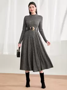 Mulvari 雜色針織小高領連衣裙不附腰帶 - 綠色 - 查看 1