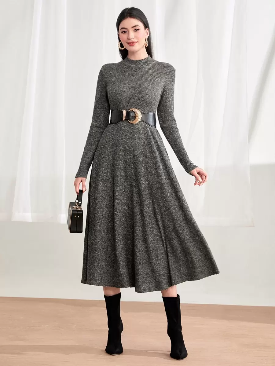 Mulvari 雜色針織小高領連衣裙不附腰帶 - 綠色 - 查看 1