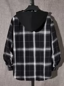 Manfinity RebelGame Men Plus Cotton Plaid Print Hooded Shirt Without Tee - Black - View 2