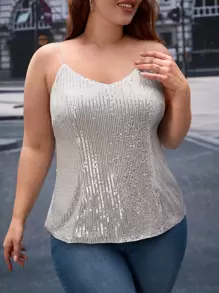 SHEIN SXY Plus Sequin Cami Top - Champagne - View 1