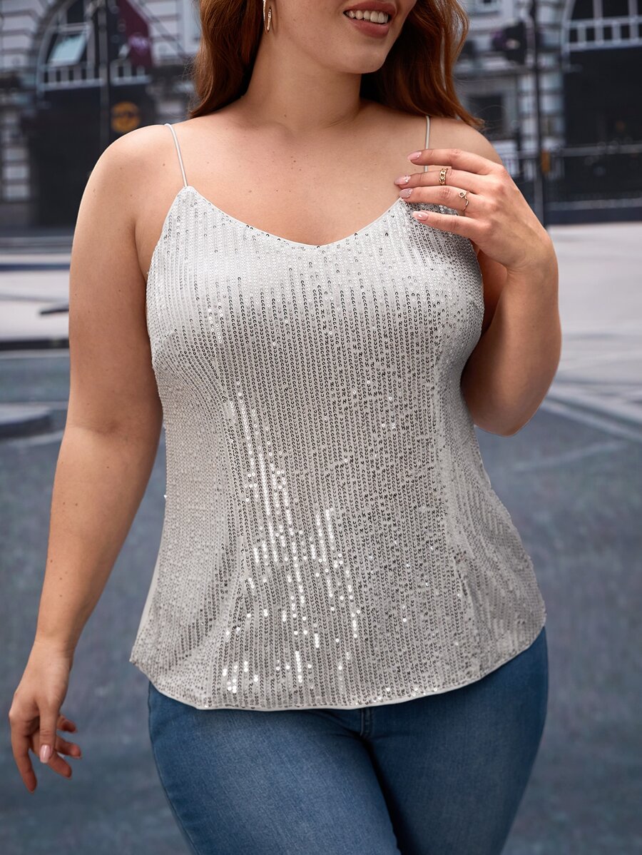SHEIN SXY Plus Sequin Cami Top - Champagne - View 1