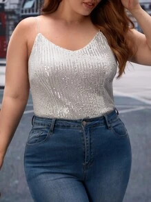 SHEIN SXY Plus Sequin Cami Top - Champagne - View 4