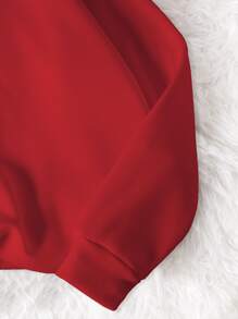 SHEIN EZwear 字母圖案加絨內裏運動衫 - 紅色 - 查看 4