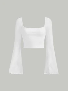 SHEIN MOD Camiseta unicolor de cuello cuadrado - Blanco - Ver 1