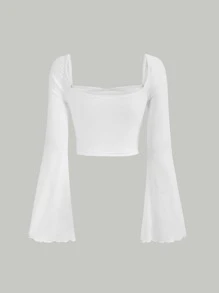 SHEIN MOD Camiseta unicolor de cuello cuadrado - Blanco - Ver 2