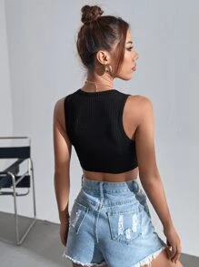 SHEIN Essnce Top tank crop unicolor tejido de canalé - Negro - Ver 2