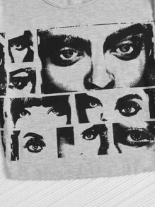 SHEIN ICON 90s Figure Graphic Crop T-shirt - Light Grey - View 5