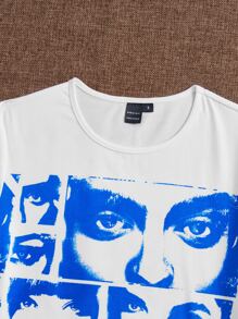 SHEIN EZwear 90年代人像圖案短款T恤 - 藍色 - 查看 5