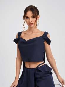 Michelle Wong Top crop de hombros descubiertos con fruncido delantero - Azul Marino - Ver 1