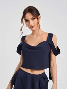 Michelle Wong Top crop de hombros descubiertos con fruncido delantero - Azul Marino - Ver 6