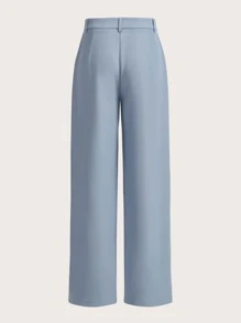 SHEIN MOD Pantalones Rectos De Verano Con Cintura Alta De Color Azul Claro - Celeste - Ver 2