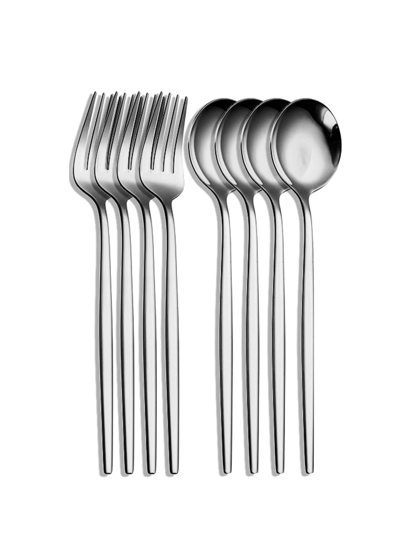 4 piezas Cuchara de cocina de acero inoxidable y tenedor de 4 piezas - Plateado - Ver 1