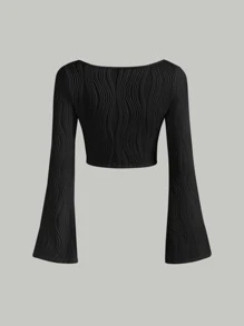 SHEIN MOD Square Neck Asymmetrical Hem Crop Tee - Black - View 2