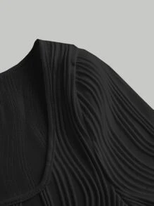 SHEIN MOD Square Neck Asymmetrical Hem Crop Tee - Black - View 3