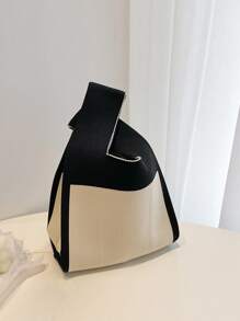 Girls Colourblock Crochet Bag Double Handle Medium - Black and White - View 1