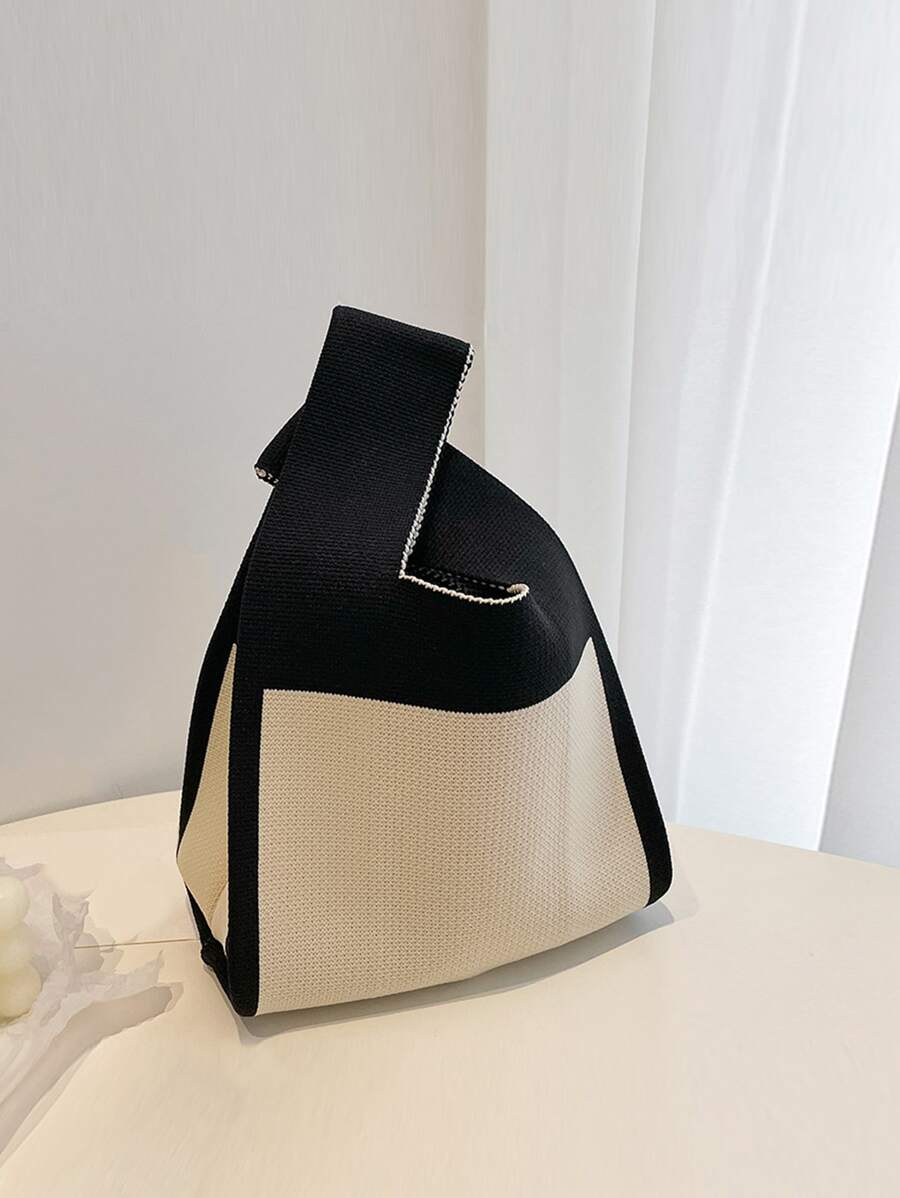 Girls Colourblock Crochet Bag Double Handle Medium - Black and White - View 1