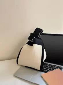 Girls Colourblock Crochet Bag Double Handle Medium - Black and White - View 5