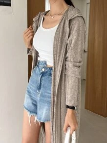 DAZY Abrigo tejido de canalé con capucha con parte delantera abierta - Gris - Ver 6