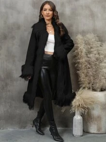 RELISH NOLESS 秋冬季女士时尚纯色蓬松拼布夹克 - 黑色 - 查看 4