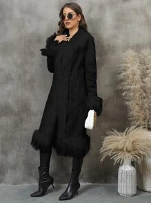 RELISH NOLESS 秋冬季女士时尚纯色蓬松拼布夹克 - 黑色 - 查看 6