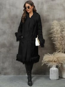 RELISH NOLESS 秋冬季女士时尚纯色蓬松拼布夹克 - 黑色 - 查看 8