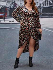 SHEIN Clasi 大碼滿版印花圍裹連衣裙 - 彩色 - 查看 3