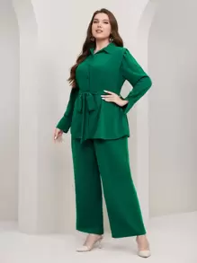 Mulvari Elegant Eenkleurig Grote maat set Riem Voorpand met Knoopjes