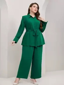 Mulvari Elegant Eenkleurig Grote maat set Riem Voorpand met Knoopjes