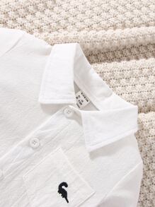 SHEIN Vintaside Kids 男嬰恐龍刺繡補丁貼口袋襯衫