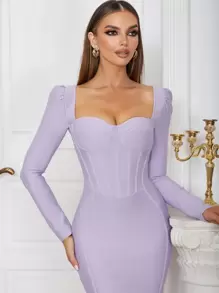 Sweetheart Neck Split Back Bandage Dress - Lilac Purple - View 4