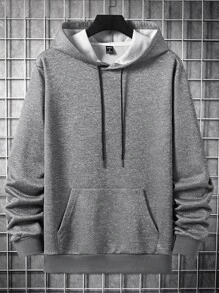 Manfinity Homme Men Letter Graphic Kangaroo Pocket Drawstring Hoodie - Dark Grey - View 2