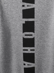 Manfinity Homme Men Letter Graphic Kangaroo Pocket Drawstring Hoodie - Dark Grey - View 3