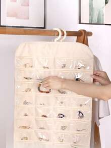 1 pieza Bolsa de almacenamiento de joya reversible colgante - Beis - Ver 2