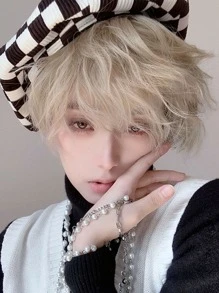 alicegarden 1 pieza de pelo sintético corto y rizado resistente al calor, 10 pulgadas de largo, hecho de fibra, adecuado para uso diario, pelucas sintéticas falsas naturales y realistas. - Dorado - Ver 1