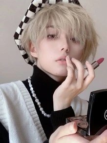 alicegarden 1 pieza de pelo sintético corto y rizado resistente al calor, 10 pulgadas de largo, hecho de fibra, adecuado para uso diario, pelucas sintéticas falsas naturales y realistas. - Dorado - Ver 3