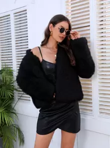 RELISH NOLESS 素色開門襟毛茸茸外套