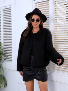 RELISH NOLESS 素色開門襟毛茸茸外套