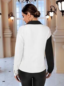 SHEIN Unity Two Tone Twist Front Shirt - Black and White - View 2