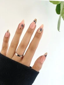 24 chiếc Móng tay giả dài họa tiết lá hạnh nhân & 1 dũa móng & 1 băng dính - Nhiều màu - Xem 2