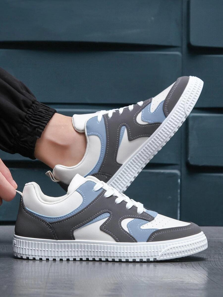Men Color Block Lace-up Front Skate Shoes - Multicolor - View 1