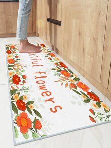 1 pieza Alfombra para cocina con estampado floral con letra - Multicolor - Ver 2