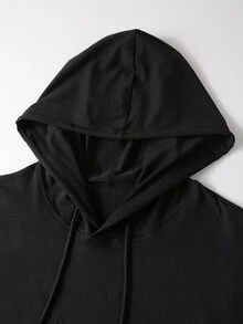 Manfinity Hypemode Camiseta Holgada De Manga Larga Para Hombre Con Capucha Y Cordón, Con Eslogan Gráfico Y Pantalones Cortos A Juego - Negro - Ver 4