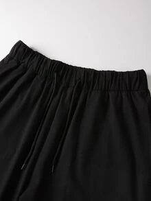 Manfinity Hypemode Camiseta Holgada De Manga Larga Para Hombre Con Capucha Y Cordón, Con Eslogan Gráfico Y Pantalones Cortos A Juego - Negro - Ver 7