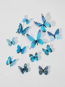 12 件 3D 夜光 PVC 人造蝴蝶贴纸、夜光波西米亚蓝色蝴蝶设计墙贴、创意自粘 3D 蝴蝶家居墙饰、闪亮可爱蛋糕装饰、派对用品、创意设计蝴蝶贴纸，适合节日和派对