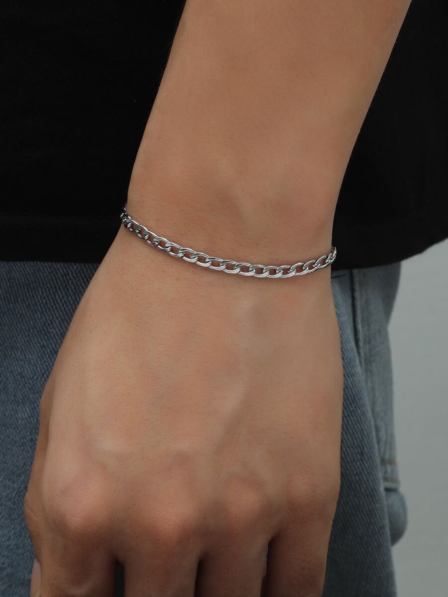 Fashionable and Popular Men Minimalist Bracelet Stainless Steel for Jewelry Gift and for a Stylish Look - Silver - View 1