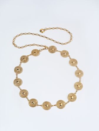 优雅女士圆形装饰链条腰带，适合万圣节、秋季等场合。