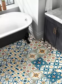 9/24/36PCS摩洛哥印花地板贴纸加厚防水防滑瓷砖贴纸厨房浴室自粘防潮装饰墙贴 - 彩色 - 查看 1