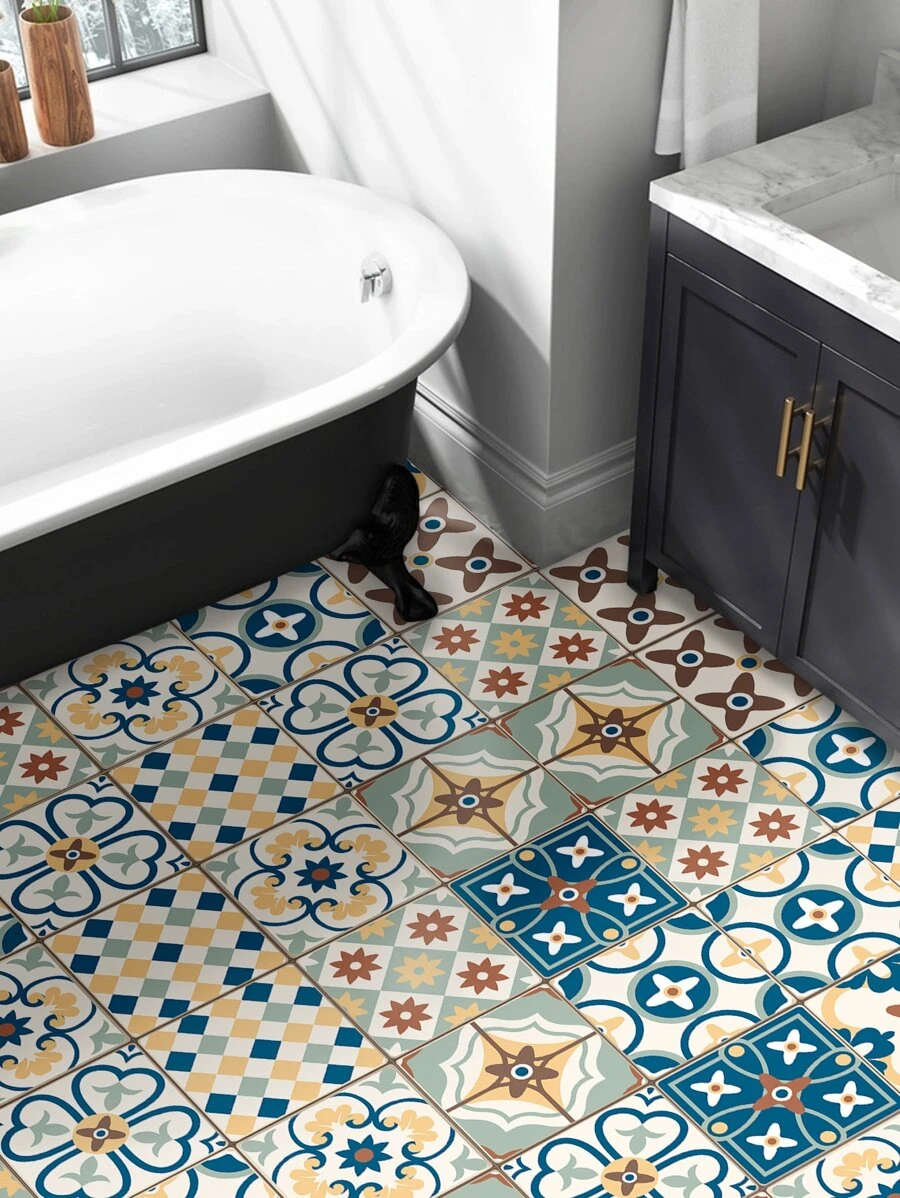 9/24/36PCS摩洛哥印花地板贴纸加厚防水防滑瓷砖贴纸厨房浴室自粘防潮装饰墙贴 - 彩色 - 查看 1