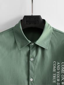 Manfinity Homme Men Slogan Graphic Shirt & Drawstring Waist Trousers Without Tee - Mint Green - View 3