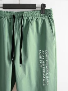 Manfinity Homme Men Slogan Graphic Shirt & Drawstring Waist Trousers Without Tee - Mint Green - View 4